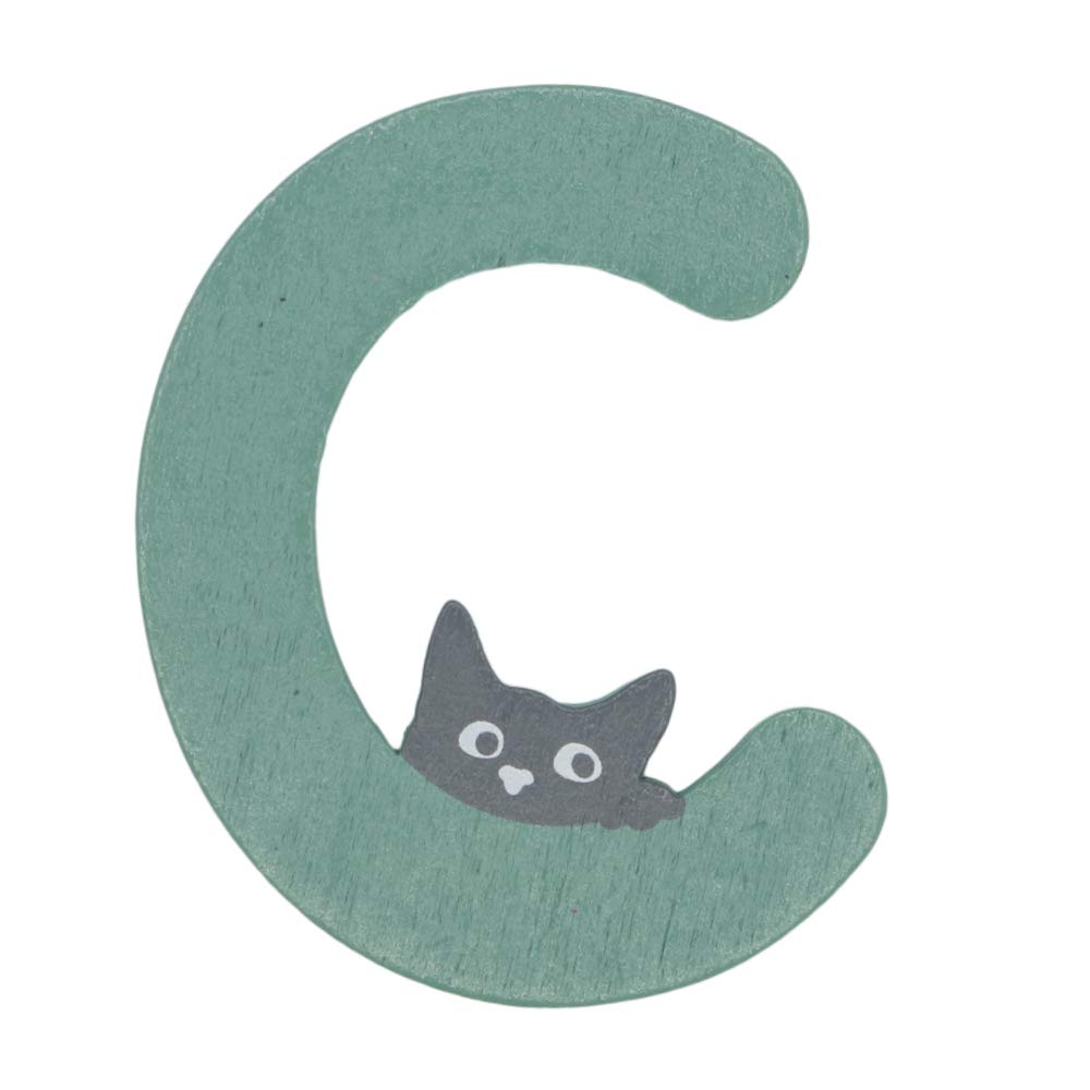 Holzbuchstaben bunt Tür Katzenmotiv Buchstaben Klebepads Taufe Geburt Dekoration Wände Kinderzimmer Wohnung Personalisierbare Buchstaben Handgefertigte (Grün, C)