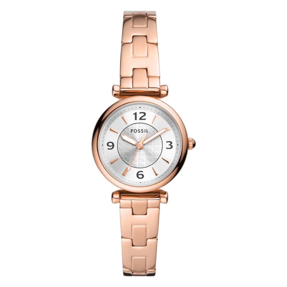 FOSSIL Carlie Watch for Women, Rose Gold Tone Quartz Three Hand Movement with Stainless Steel Strap