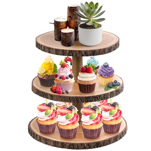 3 Tier Cupcake Stand Wood Dessert Stands CupcakeTier Stand Rustic Cupcake Display Holder Stand Farmhouse Cake Stand for Dessert Table Displays,Birthday,Theme Party, Graduation,Baby Shower Tea Party Decoration