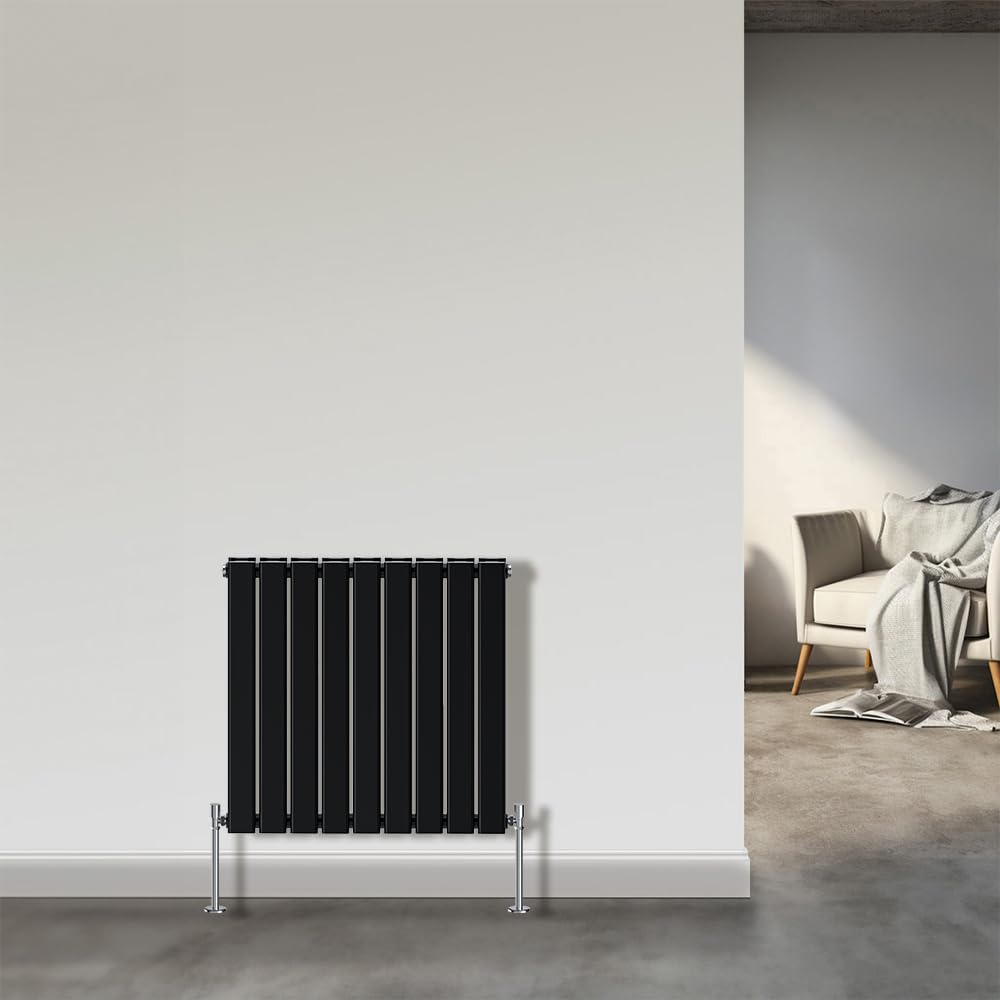 Nrg Black Horizontal Column Designer Radiator Flat Double Panel 600X612mm