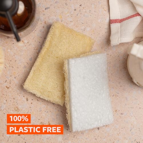 Image of Full Circle 100% Plant-Based Loofah Sponges - Pack of 2 - Plastic-Free, Natural Sponge, No Microplastics, Safe for Nonstick Cookware