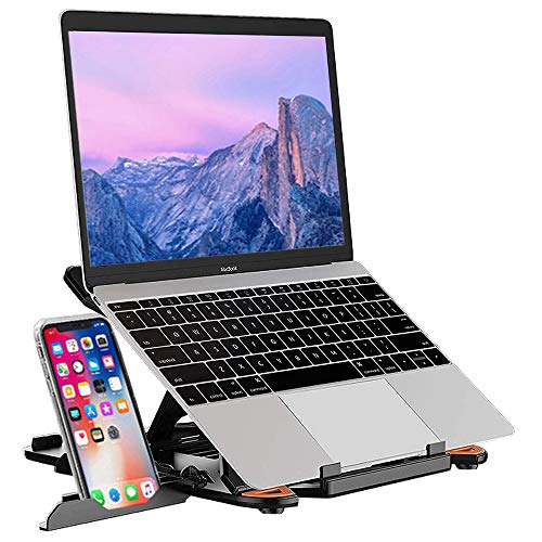 AYADA 2 in 1 Soporte Portátil Rotación de 360​Grados con Soporte para Teléfono Móvil, Multiángulo Plegable Adjustable Laptop Stand, Soporte Bandeja Portatil para Ordenador Netbook Mesa Celular(Negro)