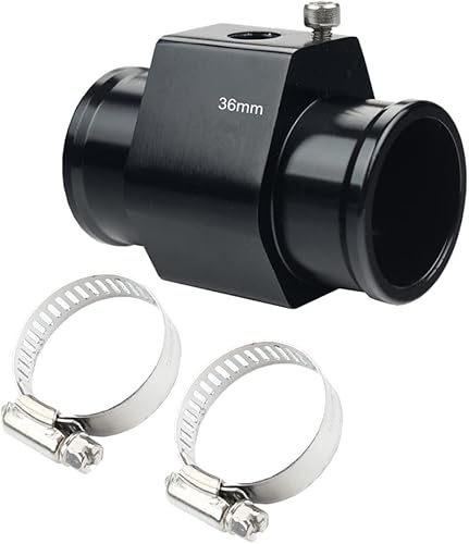 水温センサーアダプター 汎用 水温継手パイプ 水温計用センサーアダプター 水温計 ジョイント パイプセンサー アルミ合金材質 クランプ付き お手軽に取り付け可能 (36mm, ブラック)