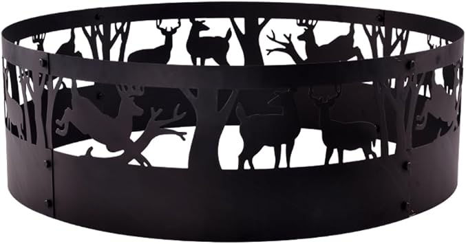 PGL Fire Pit Ring - 36 x12 in Foldable Round Metal Wood Burning Fire Ring with 360-Degree Outdoor Wildlife Cutouts for Camping & Backyard Beach Bonfires