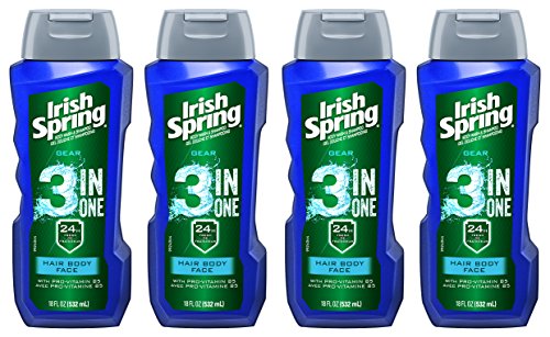 Irish Spring Body Wash, 3-in-1 Face, Hair, and Body, 18 fluid ounce (Pack of 4)