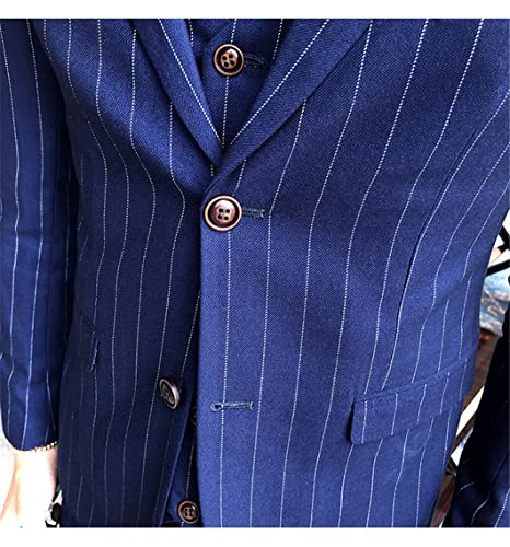 Men's Striped Wedding Casual Tuxedo British Slim Suit 3Pcs Business Social Club Suit3