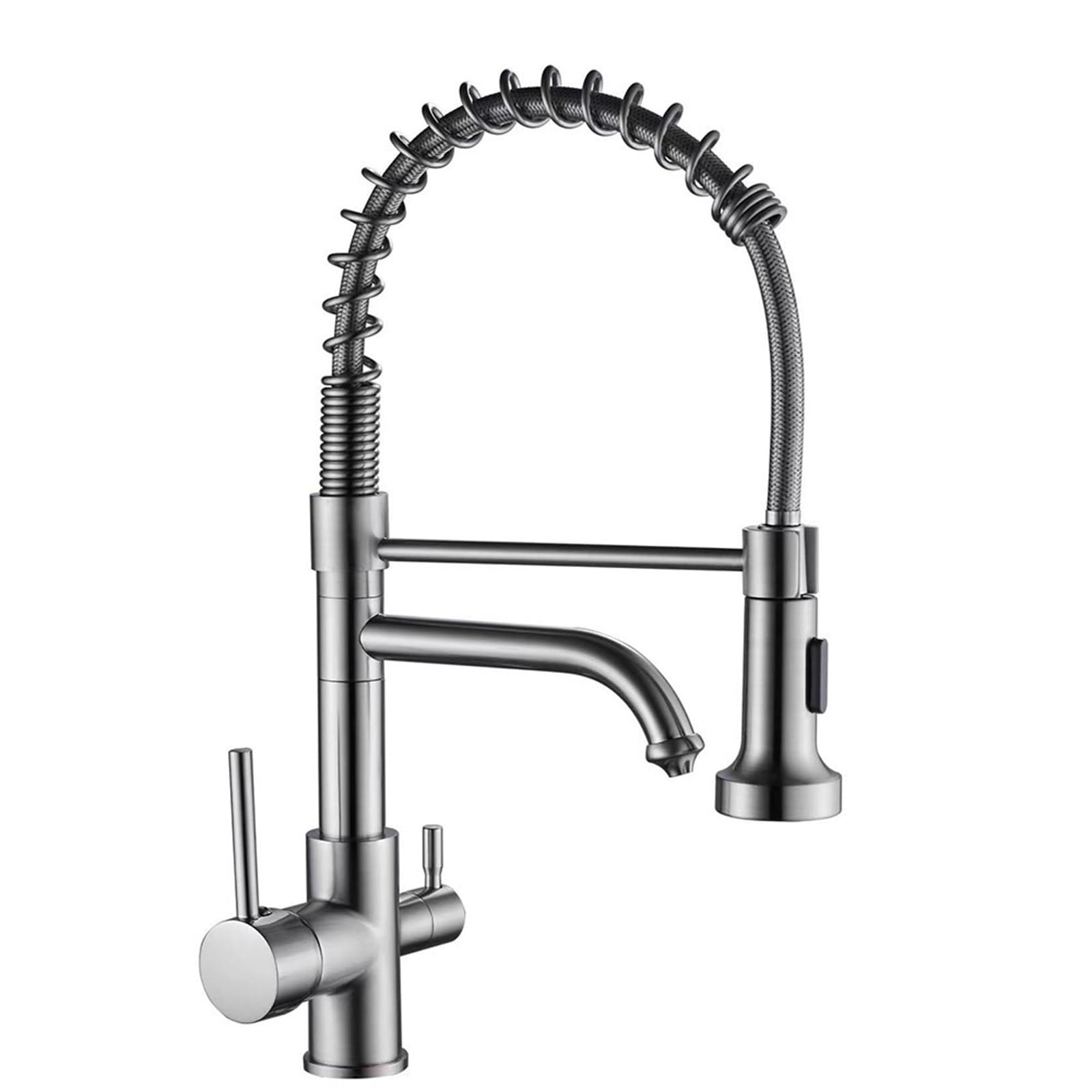 ZQFHSX Kitchen Tap Flexible 3 Way Swivel Mixer with 2 Water Outlets and Handles, Brass-Chrome Plated