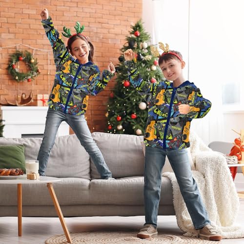 Boys' Fleece Hoody Jacket Zip Up Coat Warm Fall Winter Plush Jacket Monster Truck Long Sleeve Outerwear 5