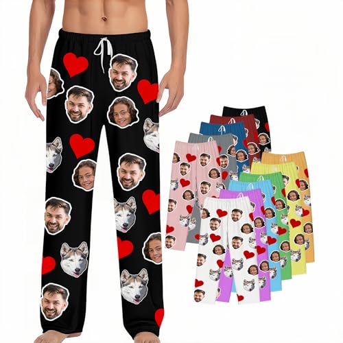 Custom Photo Pajama Pants for Men & Women, Personalized Family Pajamas for Dad Mom, Couple Matching Sleepwear