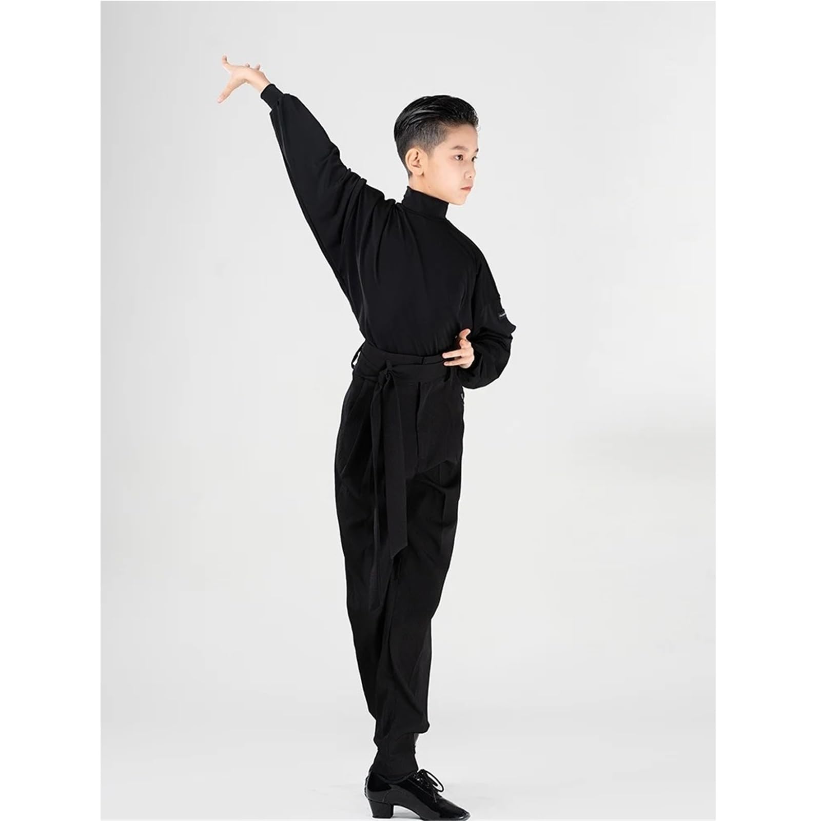 Traje de actuación danés Latino for niños, Top Manga murciélago, Pantalones Cintura Alta, Ropa Baile salón, Tango, práctica for para Hombre, Salsa, Jazz, Danza(XXXS,Black Tops+Black Pant)