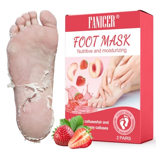 2 Pares Mascarilla Hidratante Para Pies, Mascarilla para pies exfoliante e hidratante, Cuidado Pies Secos, Agrietados, callos, la piel muerta de los pies, para Mujeres y Hombres(Fresa y Melocotón)