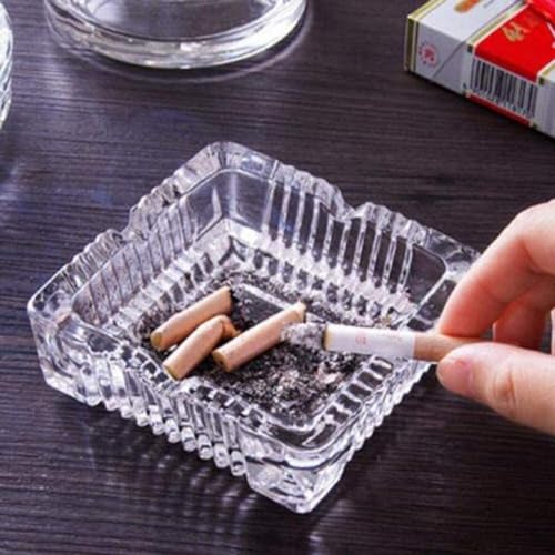 Image of NeWine Italian Premium Glass Ashtray | Tabletop Ash Tray for Indoor & Outdoor Use | Home Decor Ashtray | Hard Glass | BPA Free (Classic Square)