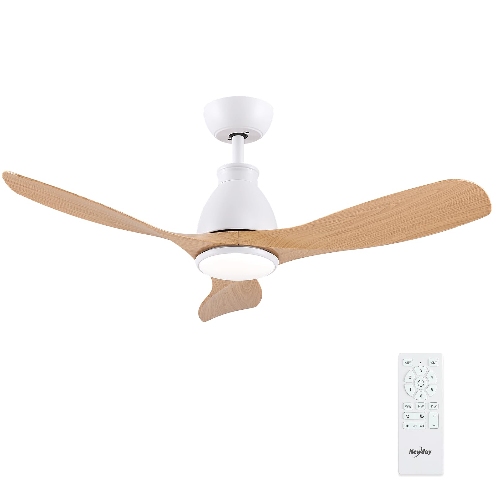 Newday Wood Colour Ceiling Fan, 106 cm Fan Lamp with Light and Remote Control, Stepless Dimmer, 7 Speed Modes, 3 Reversible Blades for Summer and Winter, Living Room Bedroom