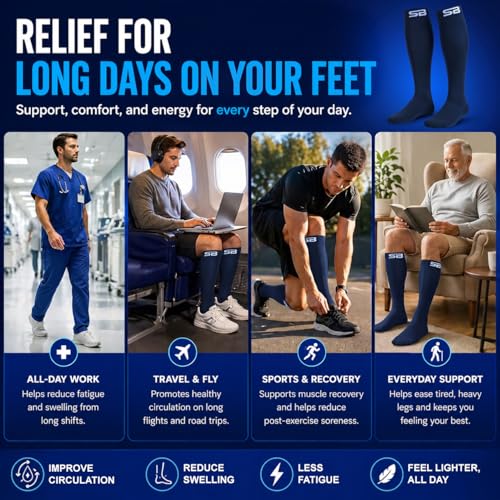 Image of SB SOX Compression Socks for Men & Women (20-30mmHg) - Best Compression Socks for Flying, Medical, Sports, Wide Calf Fit, and Daily Wear