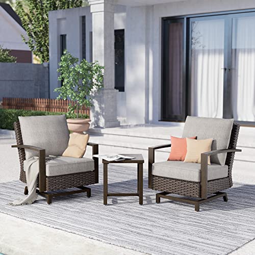 Grand Patio Outdoor Rocking Chairs Aluminum Rattan Furniture Sets Rockers Patio Conversation Sofa Sets Metal Rattan Furniture with Water Resistant Cushions Patio Furniture Sets (3PCS, Dark Brown)
