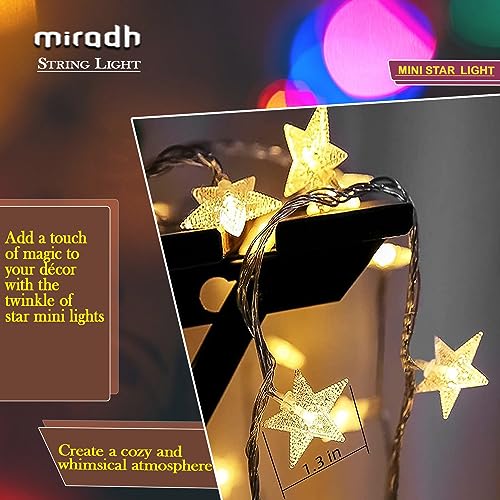 Image of MIRADH 14 Star Shape String Led Light 3 Meter led Lights for Home Decoration Plug in Fairy String Lights, Diwali Lights for Decoration for Home Still Mode Only Strip Lights (14 Star Warm White)