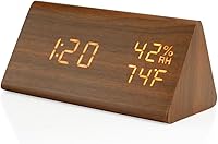 Vista 3 de Reloj de alarma de madera OCT17, reloj digital LED inteligente para recámara/escritorios, actualizado con temperatura del tiempo, brillo ajustable