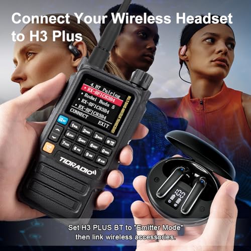 Image of TIDRADIO TD-H3 Plus(BP-3) Ham Radio Handheld, Bluetooth-Headphone-connectable, Web Upgrade, APP PC Wireless Programming, 8-Band Long Range Walkie Talkies NOAA Weather Two-Way Radio