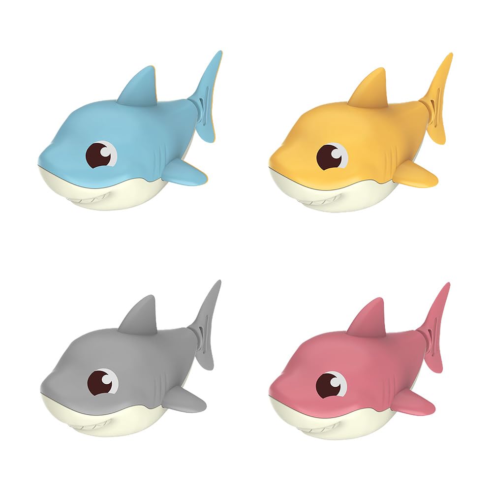 4 PCS Wind-Up Shark Bath Toys for Toddlers – 4-Pack Animal Swimming Water Toys, Battery-Free Wind Up Floating Bathtub Toys for Baby Boys Girls, Fun Shower Pool Gift Set (Shark)