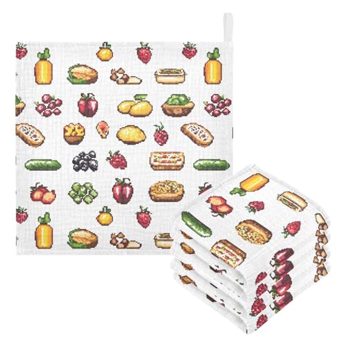 vvfelixl Baby Muslin Washcloths Pixel Art Food Baby Burp Cloths Cotton Babys Face Towel for Newborn Infants Boys Girls Soft and Absorbent 11.8 X 11.8 in, 3 Pack3