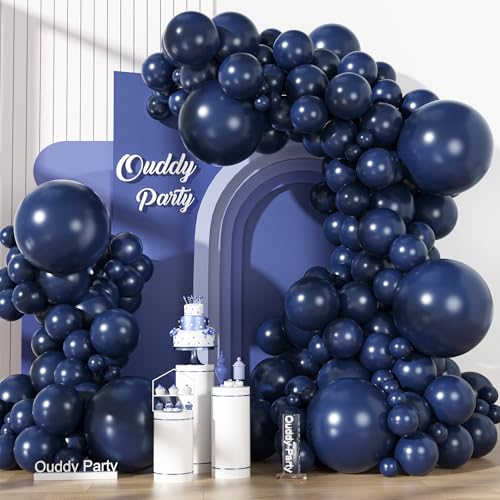 Image of Ouddy Party 129Pcs Navy Blue Balloons Arch Garland Kit 18 12 10 5 Inch | Different Sizes 6Pcs 18 inch Dark Blue Latex Balloons for Graduation Birthday Baby Shower Wedding Party Decorations