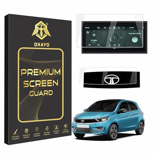 Image of OHAYO 2-Pack Screen Protector for Tata Tiago 2025 Facelift | Compatible with XZ, XZ NRG & XZ+ Variants | 10.25 Inch Infotainment Display + Steering Instrument Cluster Protection | 9H Hardness, Military-Grade Scratch Resistant Film | Bubble-Free Dashboard Accessory | Not Tempered Glass