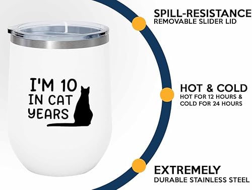 Miniatura 3 de Cat Lover Birthday White Edition Vaso de vino de 12 oz  10 pulgadas gato  Amantes de los gatitos dueños de mascotas, Maine Coon, piel siamesa persa