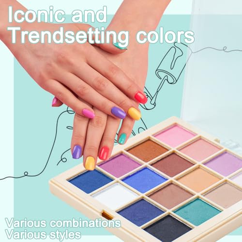 Image of 16 Colors Nail Pigment Powder Palette, Solid Pigment Powder for Nails Set Colored Pigmentos para Unas, Nail Art Palette Manicure DIY Accessories