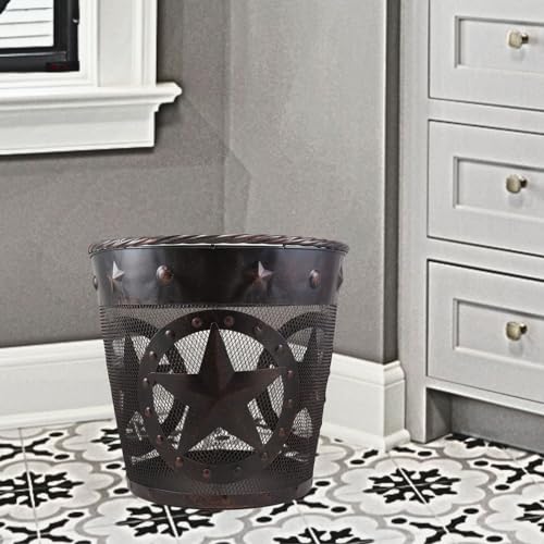 Image of BestGiftEver Rustic Wastebasket with Star Design - Metal Mesh Copper Finish Wastebasket for Western Bathroom Decor, Lodge Cabin Style, Rustic Home Accessories, Rustic Trash Can for Country Homes