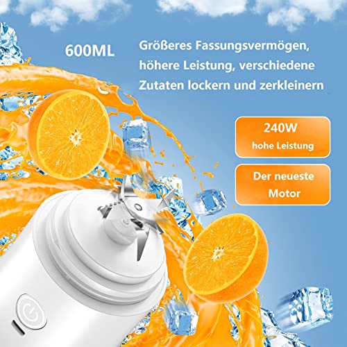 Blender Smoothie Makers, 600 ml draagbare mixer mini jug blenders, smoothie maker to go multifunctionele persoonlijke mixer Fresh Juice mixer fles To Go met USB oplaadbaar (wit) - Afbeelding 4