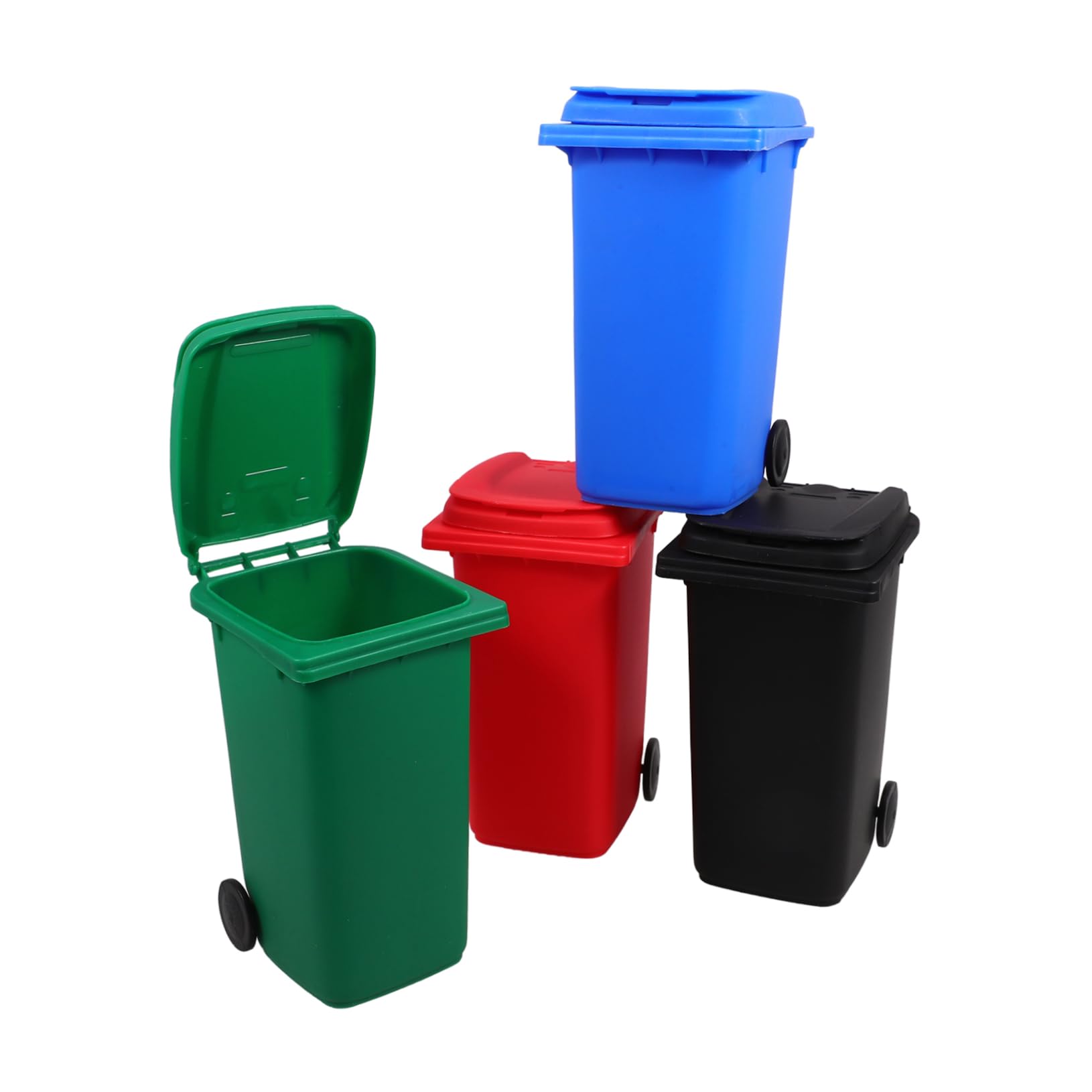 Operitacx 12stücke Mini Mülleimer Für Schreibtisch Schwarz Blau Grün Rot Kawaii Abfalleimer Mit Deckel Und Stylischer Stiftehalter Und Aufbewahrung Für Bürobedarf