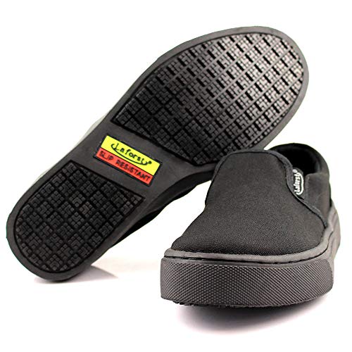 Laforst Womens L3337 Dart Non Slip Sunbrella Slip Resistant Server Waitress Nurse Slip On Flat Black 5