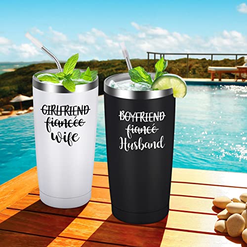 Husband And Wife Travel Tumbler Set, Wedding Engagement Anniversary Valentine’s Day Gifts For Couple Husband Wife Bride Groom, His And Hers Newlywed Gifts, 20Oz Stainless Steel Insulated Tumbler #TOP7