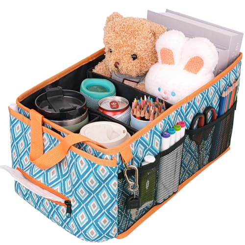 Image of HEYSKAY Car Seat Organizer with Cup Holders, Automotive Seat Back Organizer and Storage with Adjustable Dividers, Book & Toy Organizer for Car and Office