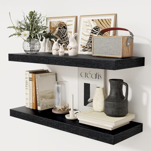 Black Floating Shelves 36 Inch Long, 12 Inch Deep Floating Shelves for Wall, 36 x 12 Shelves for Wall Storage & Display, 2