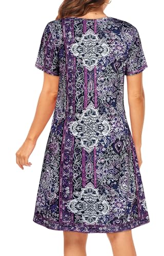 Image of Womens Summer Dresses Beach Casual Loose Tshirt Floral Short Sleeve Flowy Pockets Sundresses 2026