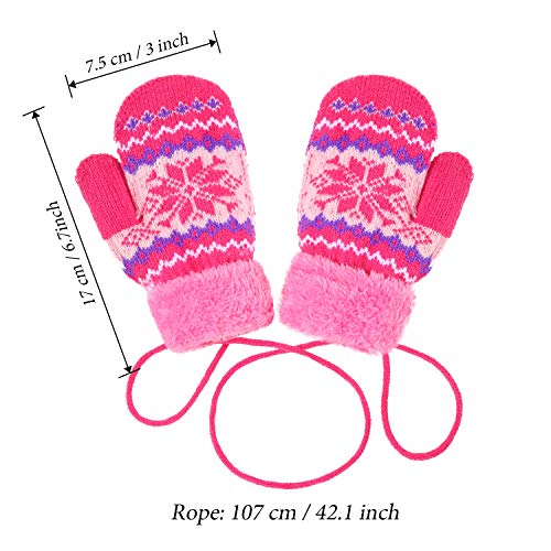 3 Pairs Kid Warm Snowflake Mittens Fleece Lining Knit Thicken Gloves with String2