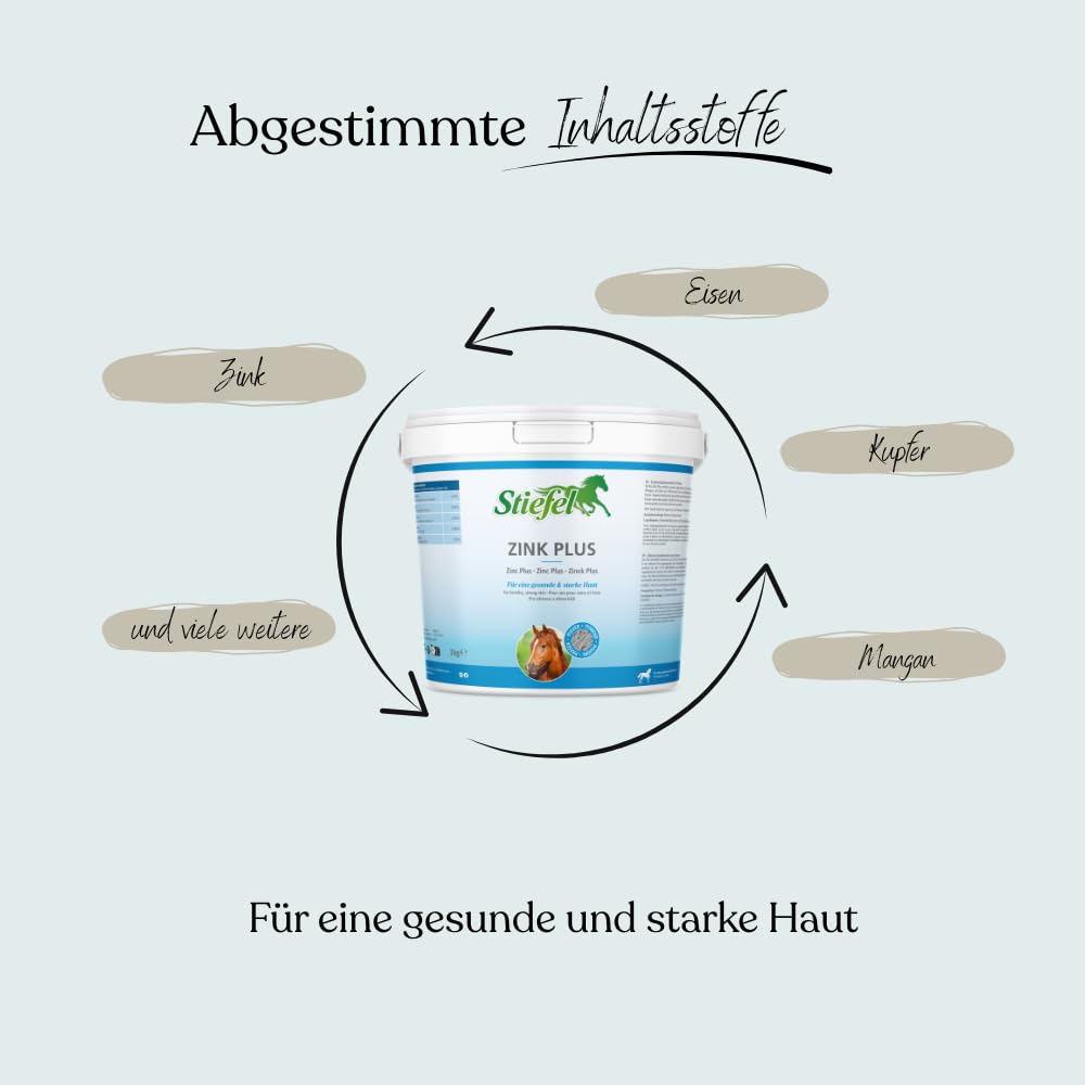 Stiefel Zink Plus für Pferde, hochwertige Kombination aus organisch gebundenem Zink, Eisen, Kupfer, Mangan & Selen, unterstützt das Immunsystem, die Haut & den Fellwechsel, 3kg
