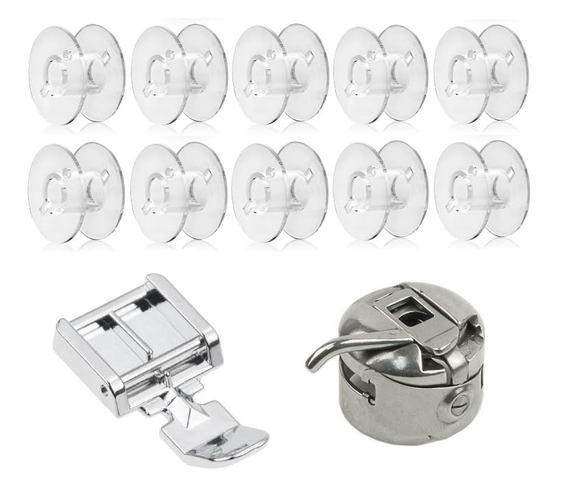 ZENITH Combo of Zipper Double Pressure Foot and 10 Plastic bobbins and Bobbin case Compatible with Domestic Automatic Front Loading Electric Sewing Machines Compatible with usha janome Singer
