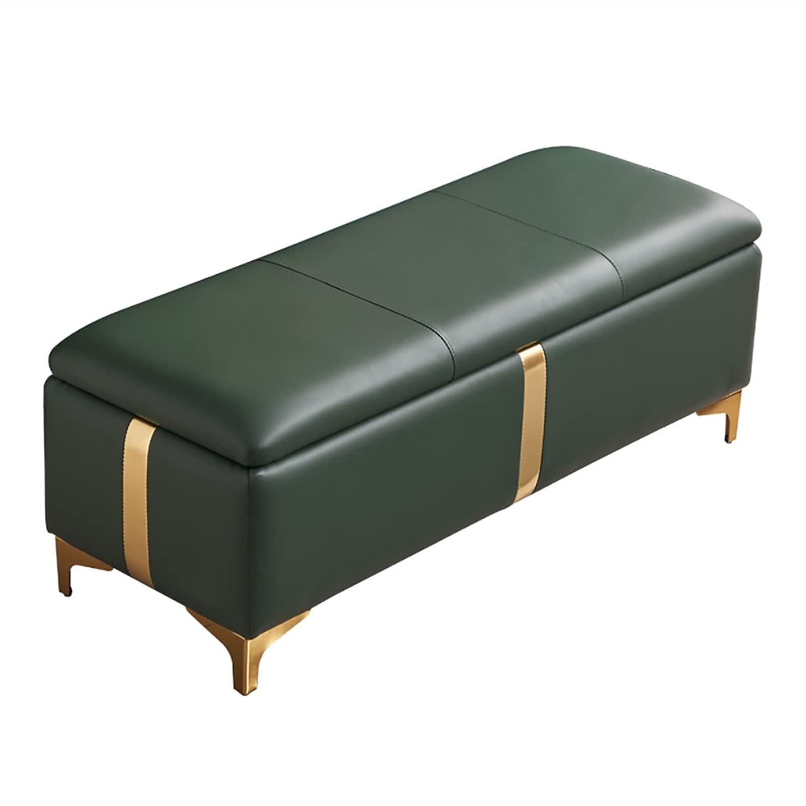 Tabouret de rangement en PU Napa et métal doré pour un salon raffiné