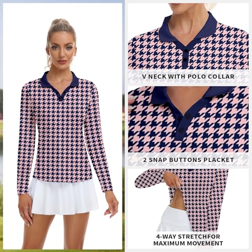 Image of Soneven Womens Golf Shirts Moisture Wicking V Neck Long Sleeve Polo Shirts Collared Tops