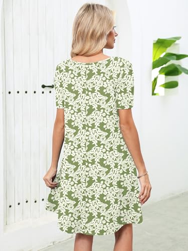 Image of Heymoments Women's Short Sleeve Crewneck Sundress Summer Casual A-Line Beach Dress with Pockets S-2XL