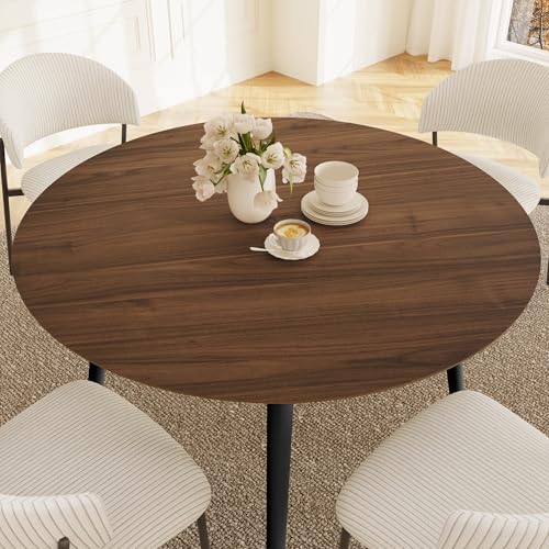 HIPIHOM 43.3 Inch Round Dining Table Set for 4, Modern Small Kitchen Coffee Set for Dining Room Kitchen Apartment (Walnut Table + 4 White Shell Chairs) - Thumbnail 6