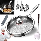 Titanium Frying Pan with Lid, 12" 100% Pure Titanium, Hammered Design, Non-Stick & Scratch-Resistant, Heat-Resistant, Suitable for All Stovetops, Lifetime Cookware, Chemical-Free (with Lid,10.23in)