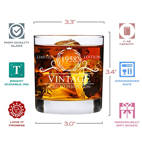 Humor Us Goods 65Th Birthday Gifts For Men - 1958 Vintage 11 Oz Whiskey Glass - 65 Year Old Birthday Ideas Gifts For Men - 65Th Birthday Decorations For Men Dad Grandpa #TOP2