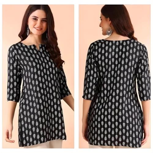 Image of Women's Short Kurti in TopsTunic Rayon Cotton Blend | Ladies Ethnic Tunic