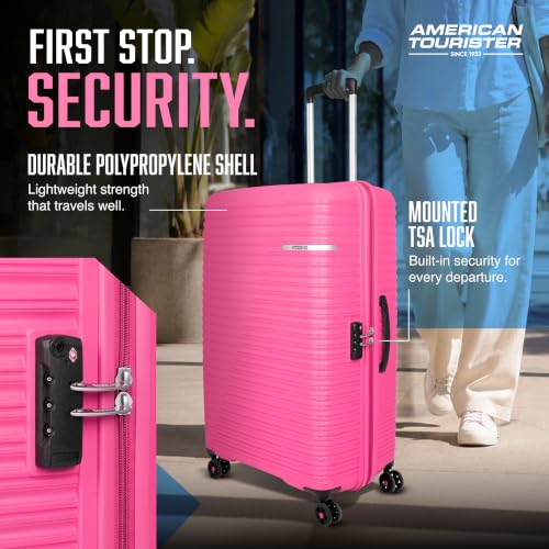 Image of American Tourister Liftoff+ | Large Size Check-in Trolley Bag (79 cm) for Travel | 360 8 Wheel Travel Luggage | Hard Case Polypropylene (PP) Suitcase | Mounted TSA Lock | Berry Blast