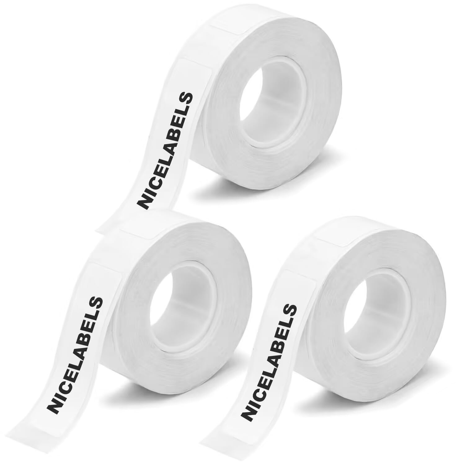 Nicelabels 3 rollsTape Refills (Bright White), Compatible with Phomemo D30 Printer, White Sticker Thermal Paper, self-Adhesive and Waterproof, 12mm X