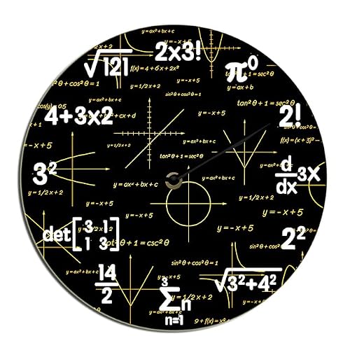 Horienteeon Équations et notations mathématiques tableau noir Geek horloge murale cadeau éducatif fonctionne à piles sans tic-tac silencieux à quartz salle de classe cuisine salle de bain terrasse