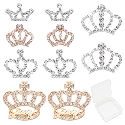 SUNNYCLUE 1 Box 10Pcs 5 Style Alloy Rhinestone Cabochons Crystal Rhinestone Crown Embellishments Rhinestone Flatback Crystal Accessory for DIY Crafts Jewellery Making Wedding Decoration